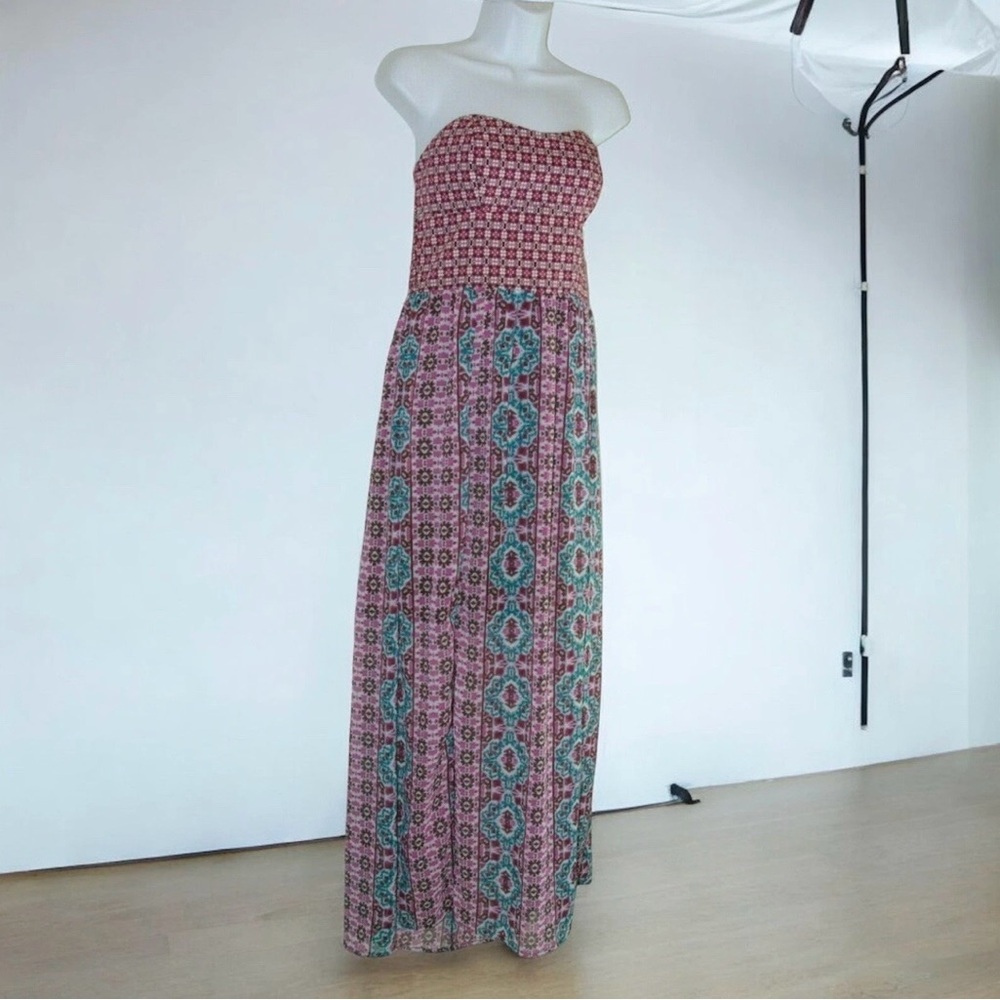 XHILARATION WOMENS XXLARGE STRAPLESS MAXI DRESS STRETCH SMOCK BACK BOHO FESTIVAL
